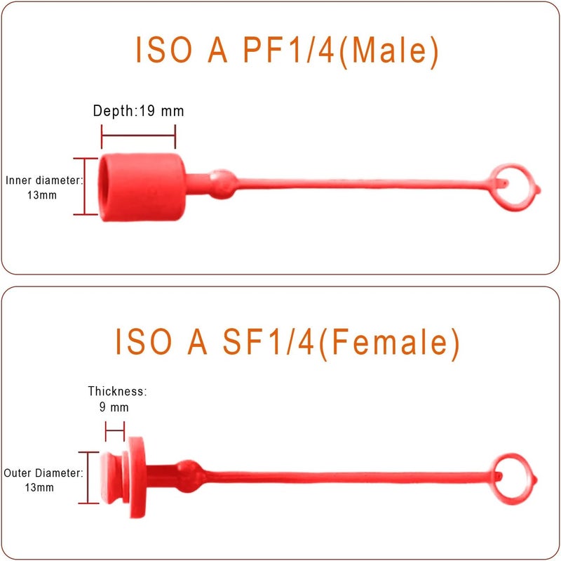 AKSPARE 4Sets Hydraulic Coupler Male Dust Cap and Female Plug Cover,ISO A Hydraulic Quick Disconnects Port Plug Fittings (ISO-A 1/4) - Image 4